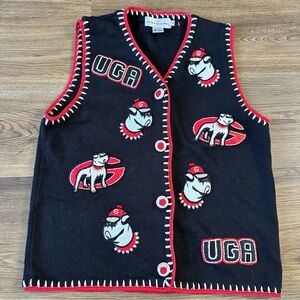 Vintage UGA Georgia Bulldogs Sweater Vest Medium Castles Sport Embroidered Knit